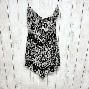 Angie Romper Women Size M Boho Strapless Summer Black Geometric Rayon
